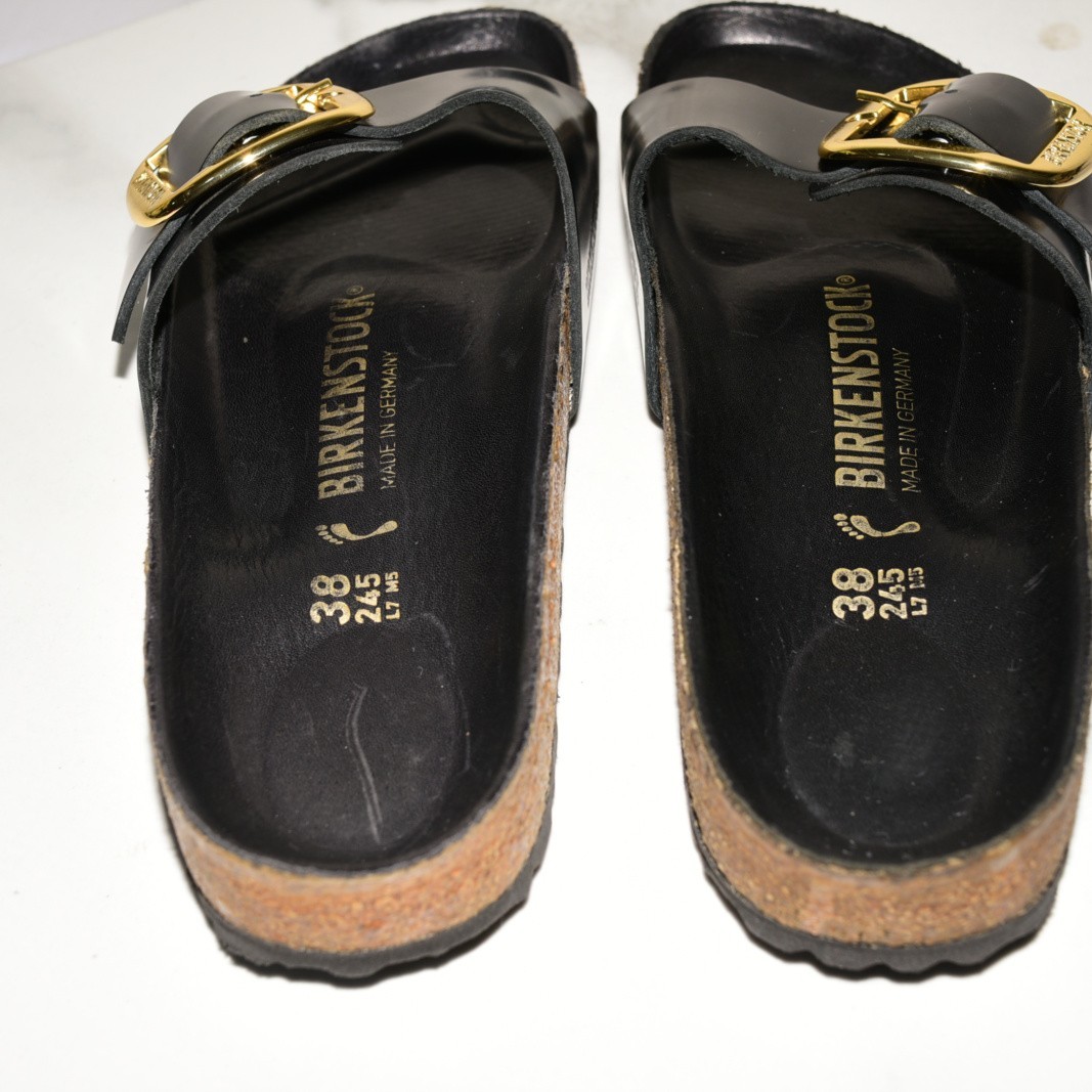 Birkenstock Madrid Shine Black Leather Big Buckle Women 38 N