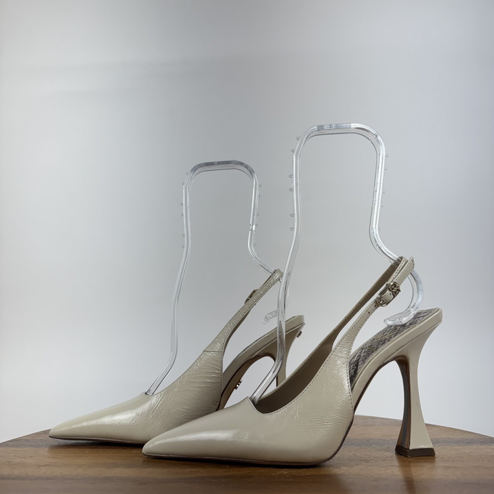 Womens Sam Edelman Odette Ivory Patent Leather Slingback Heeled Pumps Size 6 M