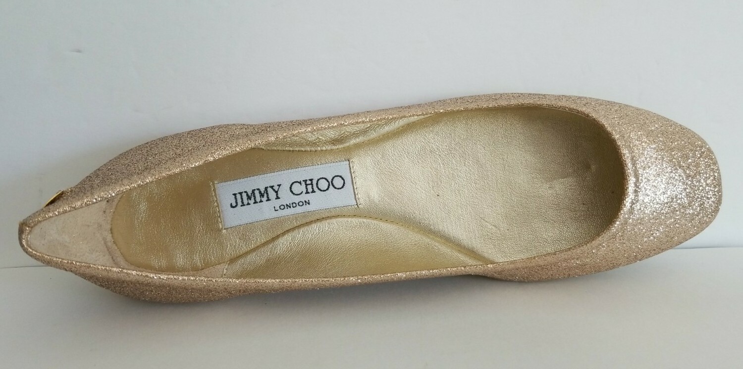JIMMY CHOO WIT GOLD GLITTER LOGO WEDDING PARTY BALLET FLATS EU 35.5 I LOVE SHOES
