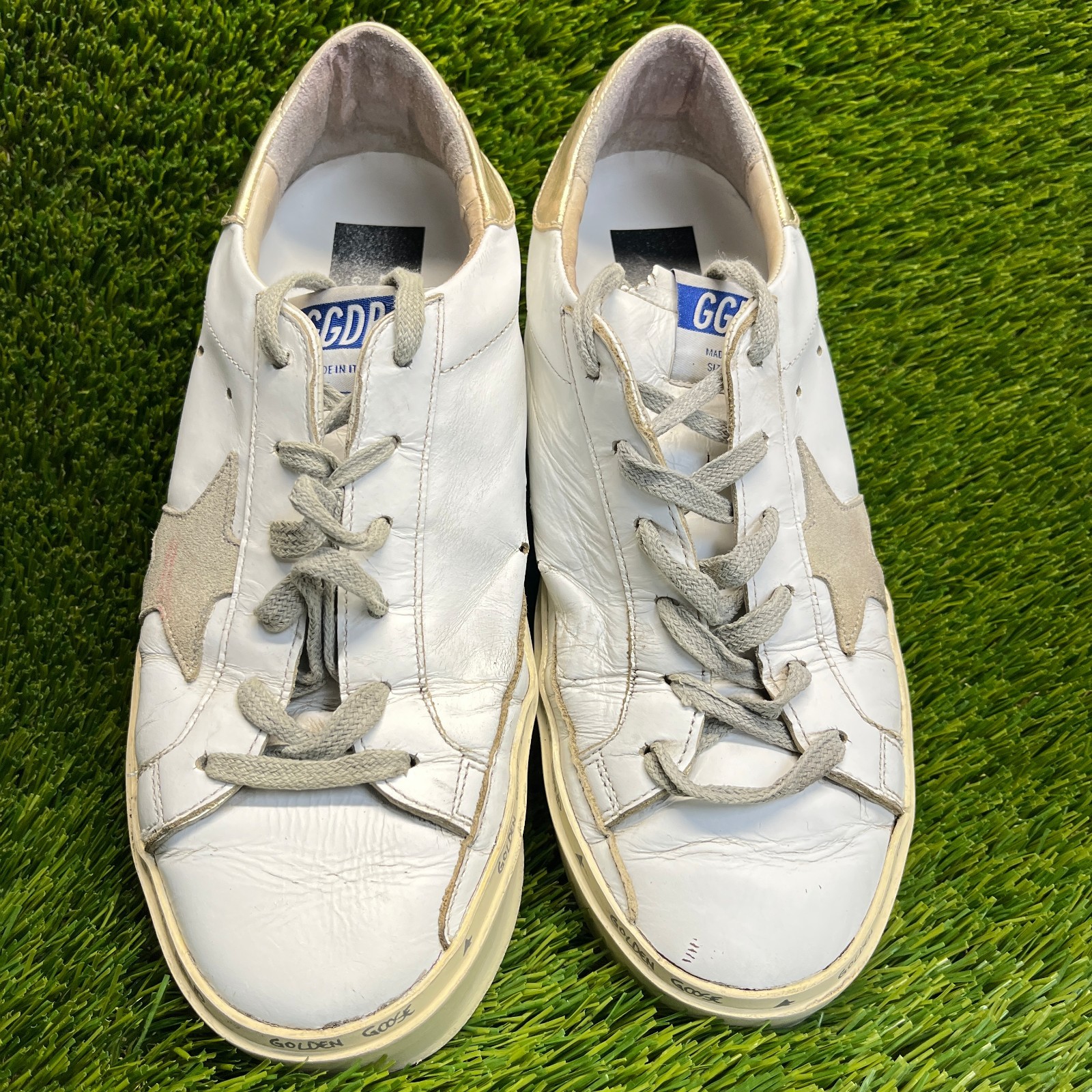 Golden Goose Hi Star Womens Size 9 White Beige Athletic Leather Shoes Sneakers