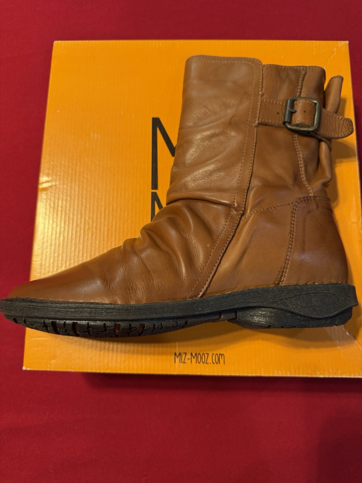 NEW Miz Mooz Parade Leather Buckled Mid Boots Brandy Women’s EU 38 7.5-8 US
