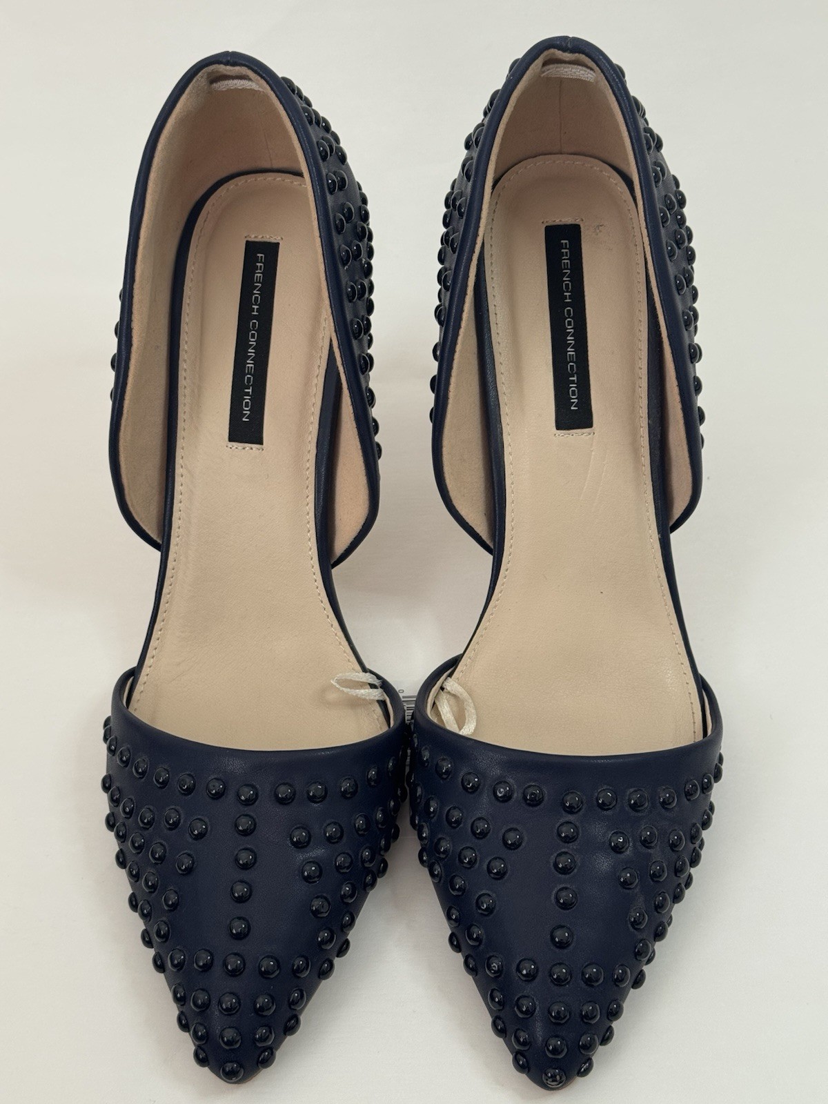 French Connection Shoe Womens Black Vegan Leather Pump Pearl Studded Heels Sz 10