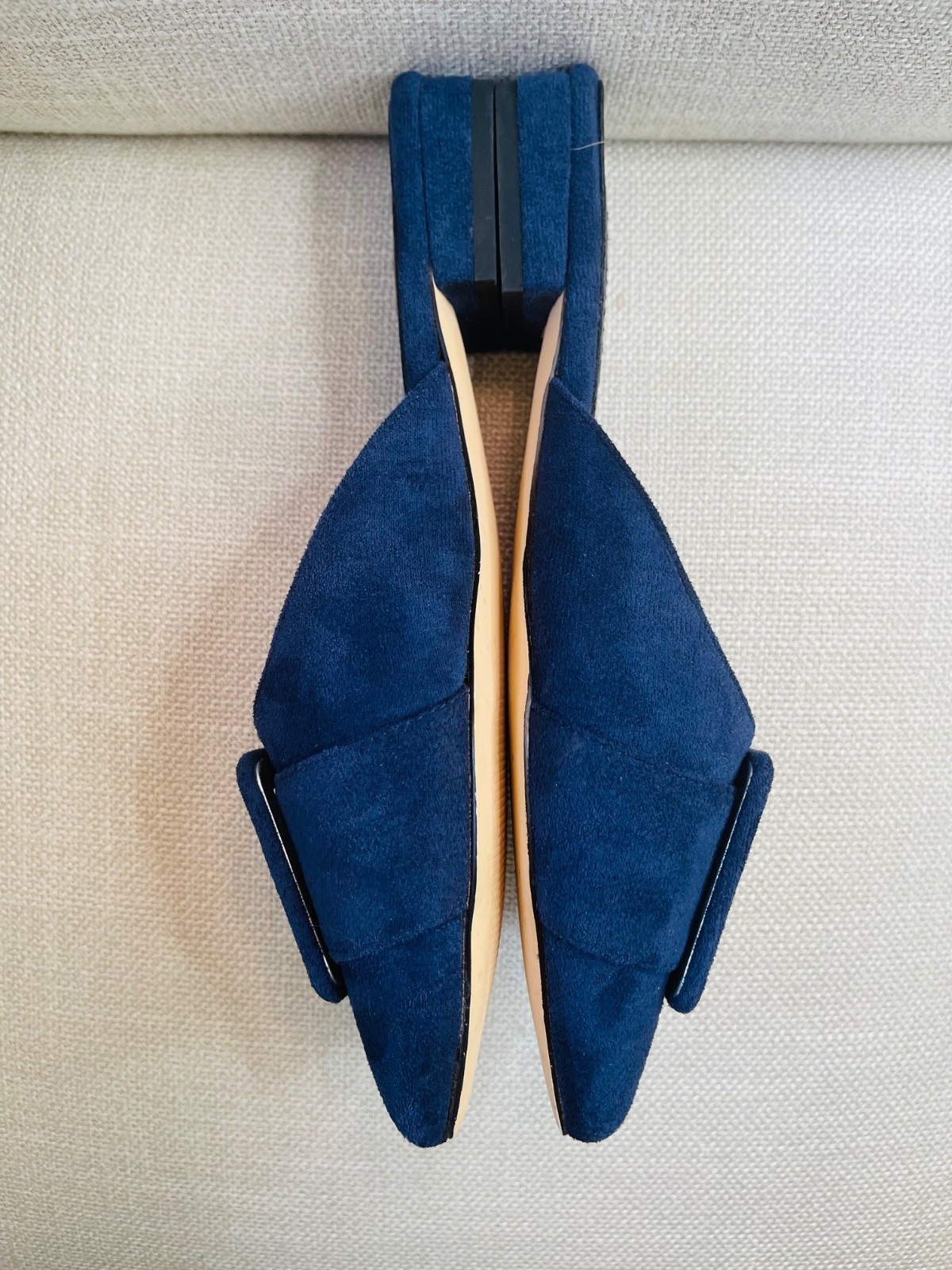 Divanne Navy Blue Suede Pointed Toe Flats Buckle Mule Shoes Women Size 8