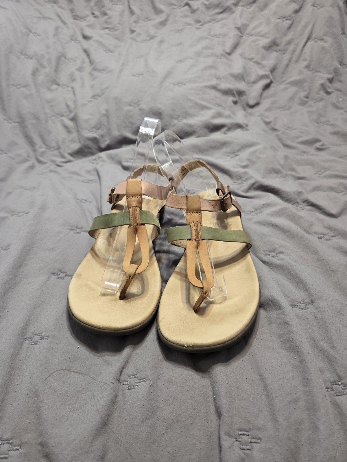 Timberland Branford Ankle Thong Sandals Leather Tan Green Pink 9 Boho Fairy