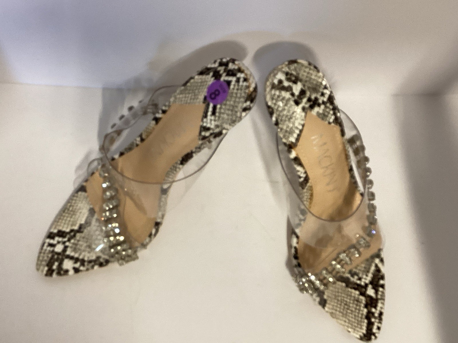 MACKIN J Clear Rhinestone Transparent Strap High Stiletto Heels Sandals Sz8-Prom