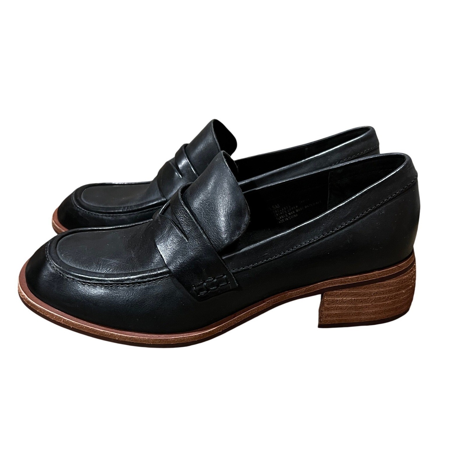 Kork-Ease Black Leather Keegan Penny Loafers Block Heel Womens 8.5