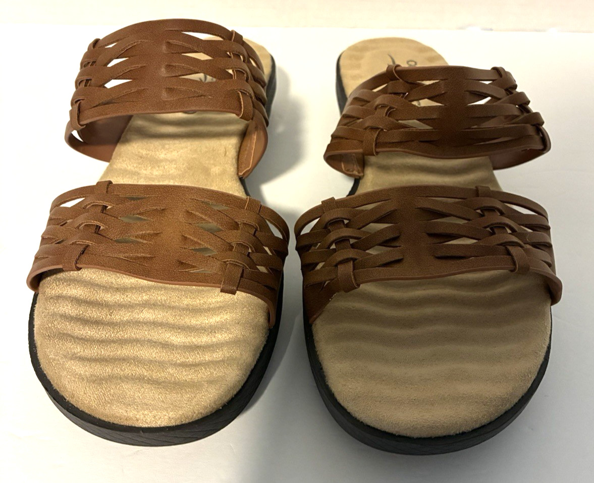 NEW Easy Street Comfort Wave Women’s 7W Agata Strap Slide Sandals Caramel Color
