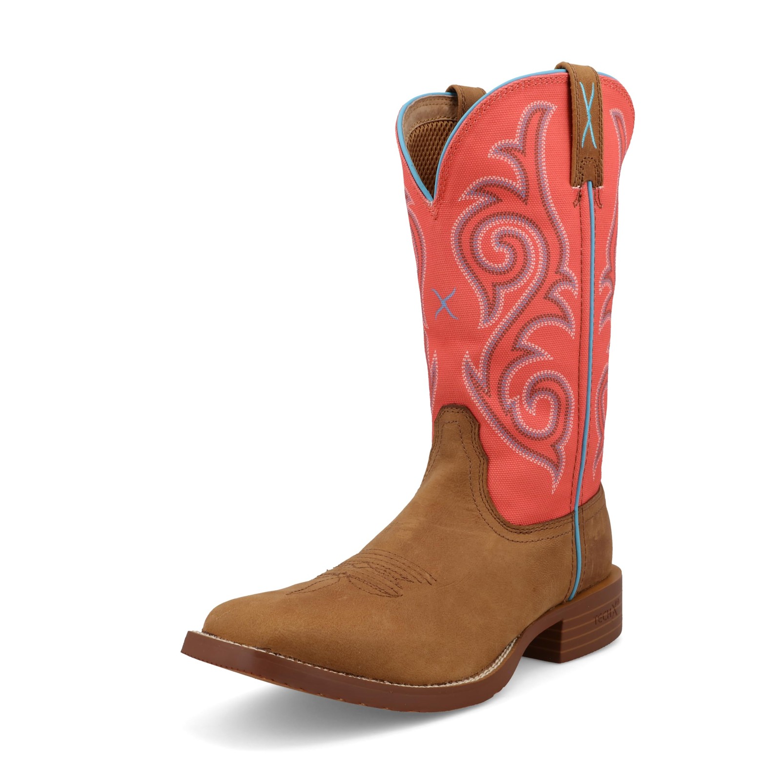 Twisted X Women’s 11″ Tech X Boot Wide Square Toe Distressed Saddle & Salmon 6 B