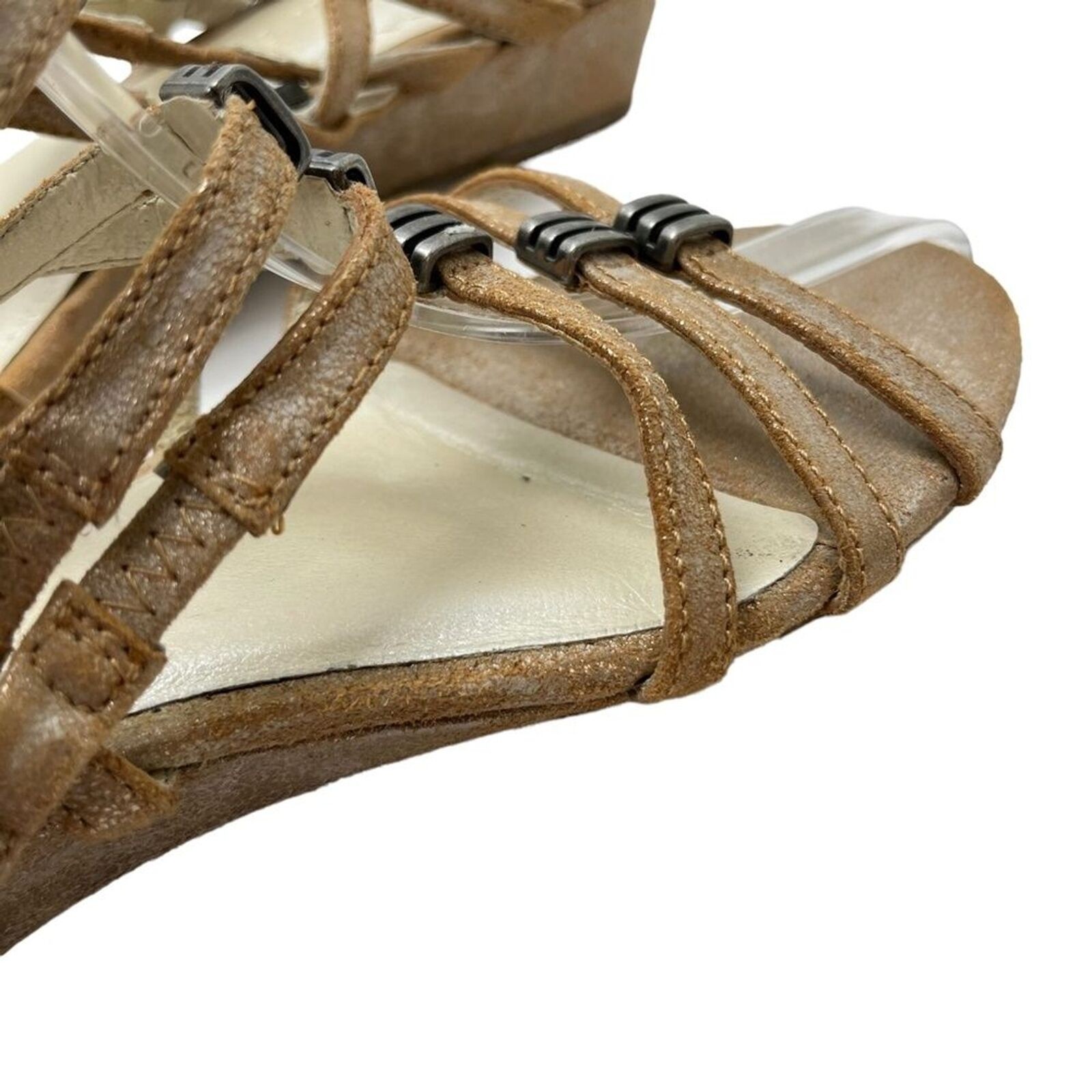 GERRY WEBER Genuine Leather Bronze Sandals Wedges Slingback Beige Shoes 37 / 6.5