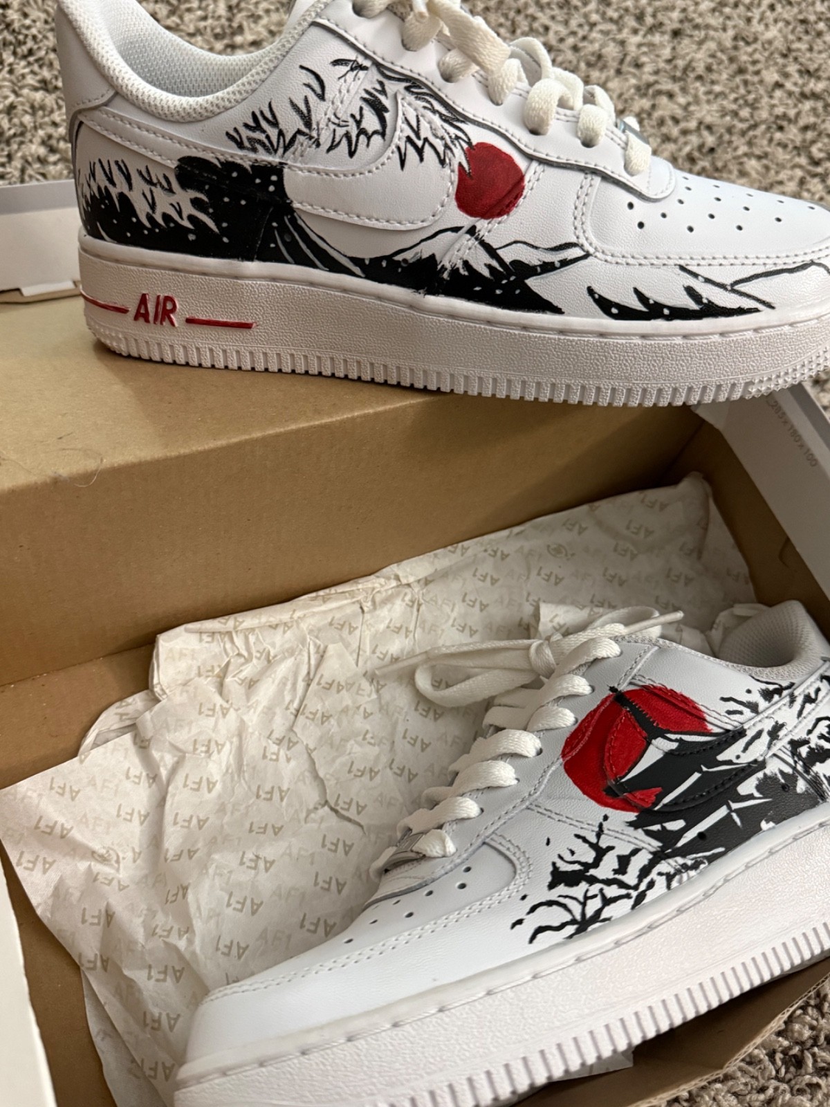 Nike Air Force 1 ‘07 Women’s 6 Custom Hand Painted Cherry Blossom Red Sun Anime