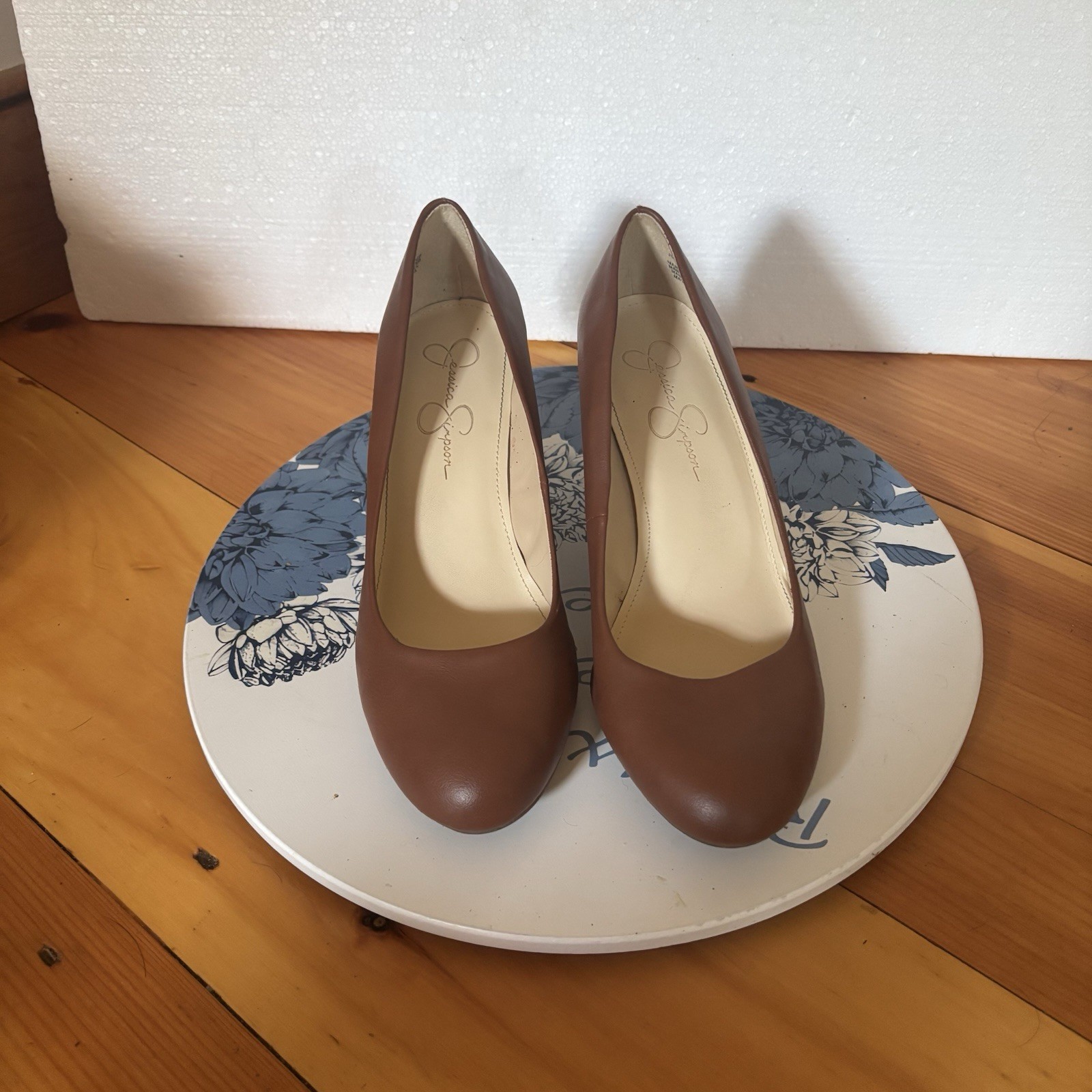 Jessica Simpson Sampson Wedge Pumps Brown Faux Leather Women’s Size 10 Round Toe