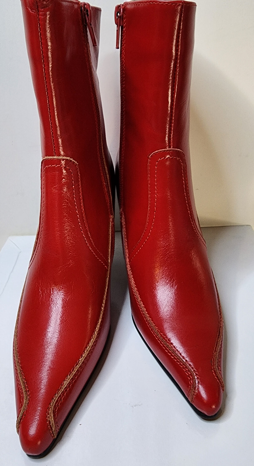 Firenze Women’s Leather Red Calf-Height Pointed Boots Euro Size 36 US 6 with Box