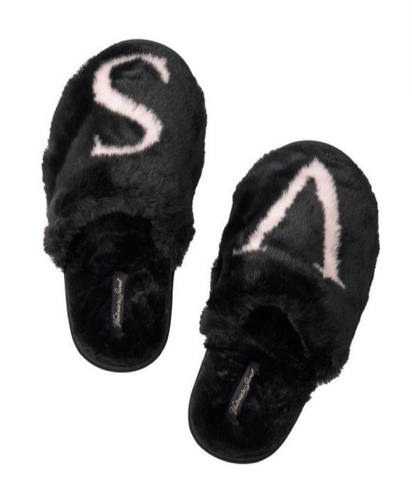 Victoria’s Secret VS Soft Plush Closed Toe Faux Fur Slippers Black S M L NWT
