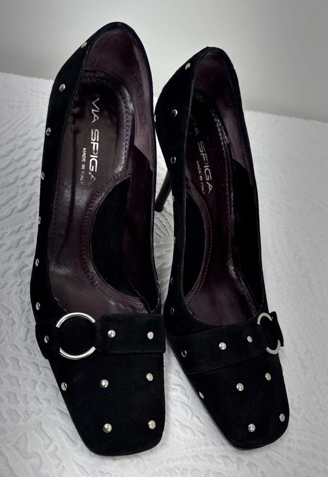 VIA SPIGA V-FILARDO BLACK SUEDE Leather PUMP SILVER STUDS 7 M