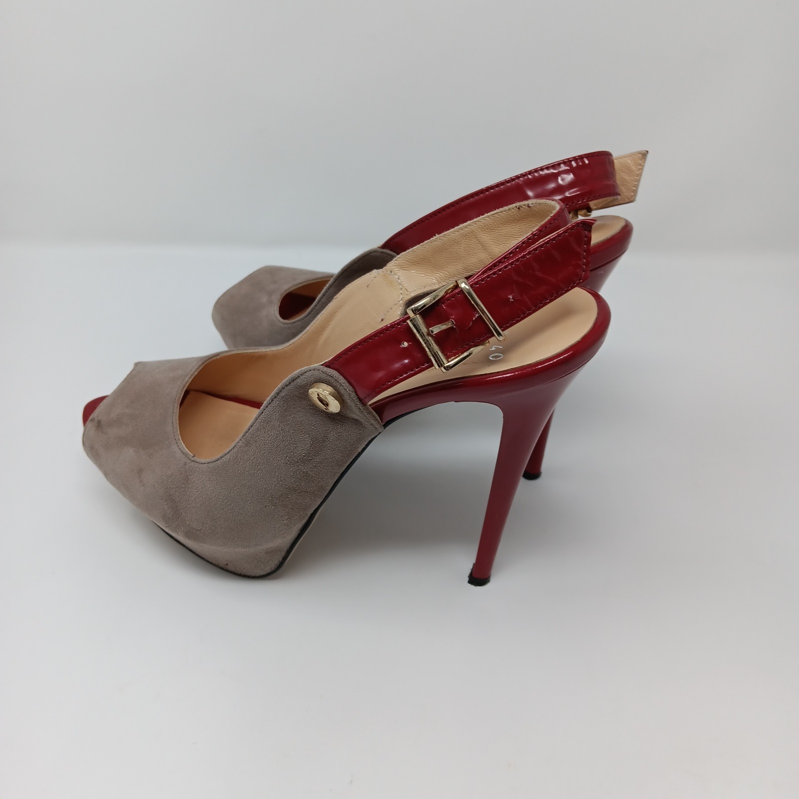Mario Muzi Suede Red Patent Platform Slingback Peep Toe 5in Heels EU 40 US 9 9.5