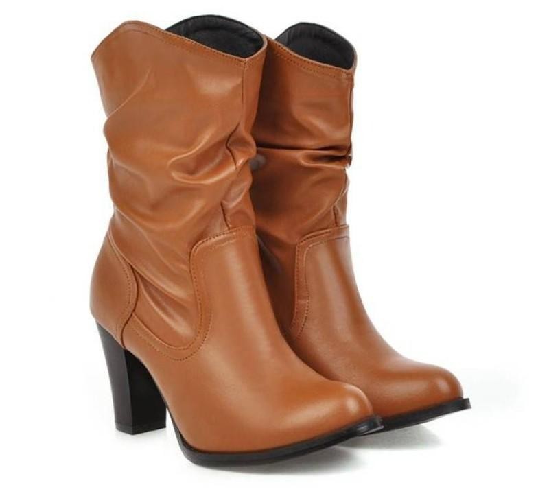 Women’s Office Work Casual Slouch Block Heel Round Toe Ankle Boots Outdoor Shoes