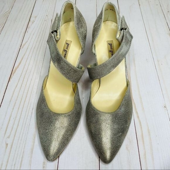 Paul Green Single Cross Strap Heels pumps Shoes Metallic glitter silver size 5