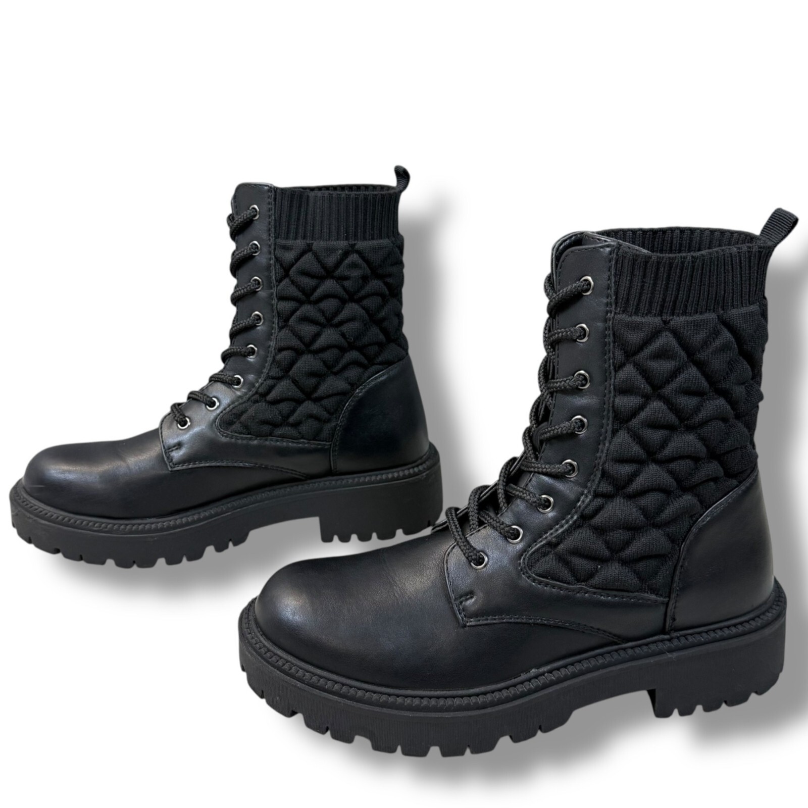 White Mountain Boots Womens Sz 9M Black Shayne Ankle Quilted Lace Up Combat
