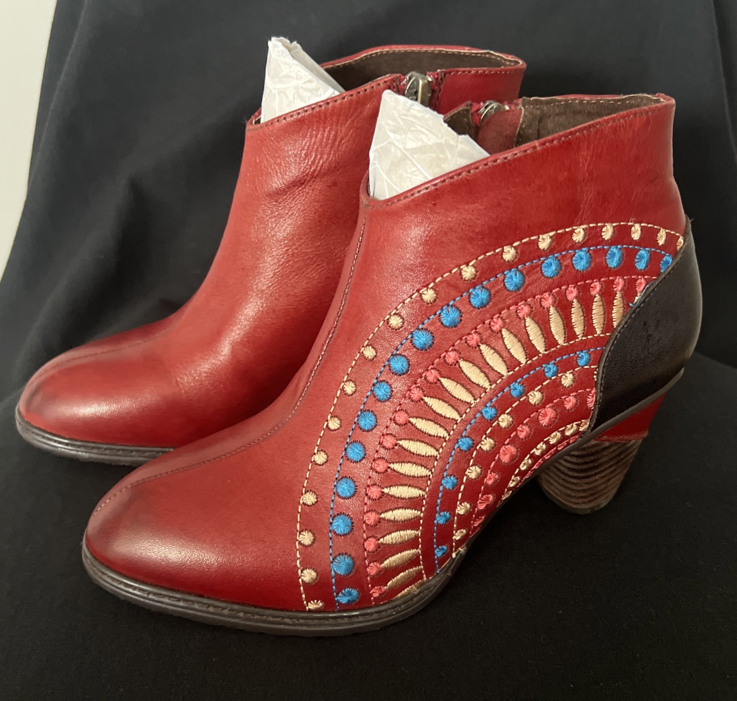 Spring Step L’artiste Rhapsody Red Multicolor Ankle Boots Sz 35 Artsy 4.5/5 US