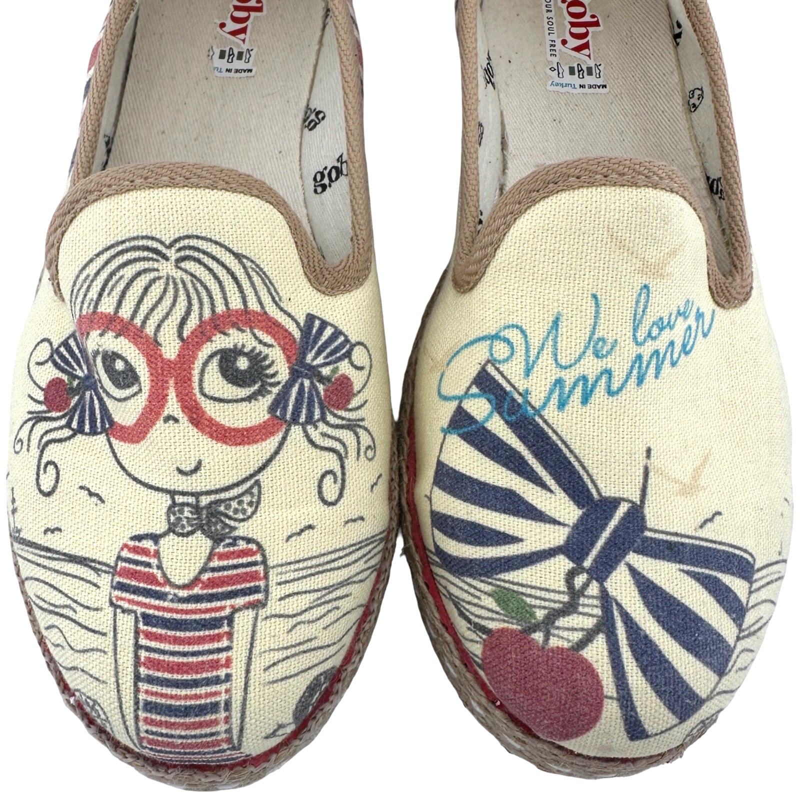 Goby Cartoon Girl Graphics We Love Summer Canvas Espadrille Sneakers Shoes 7.5
