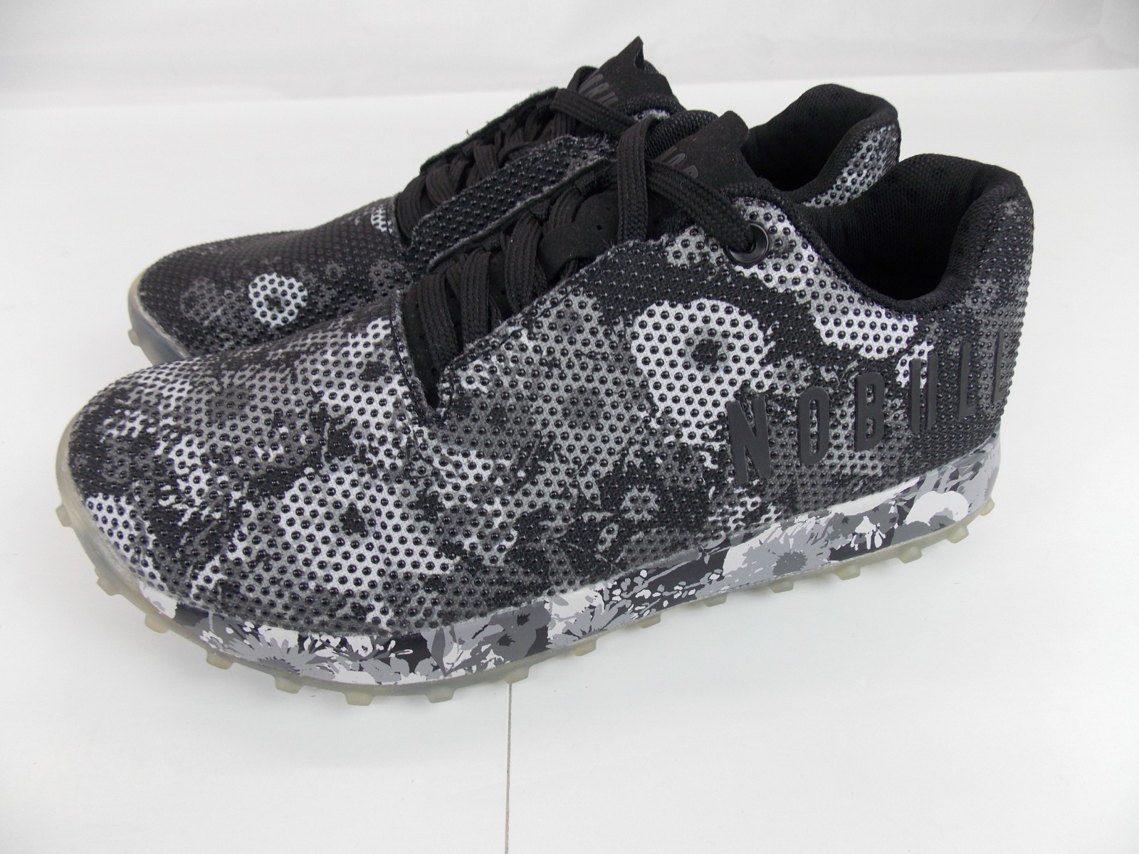 NoBull Womens Floral Trainer Shoes Black Gray White Athletic Workout SZ 7