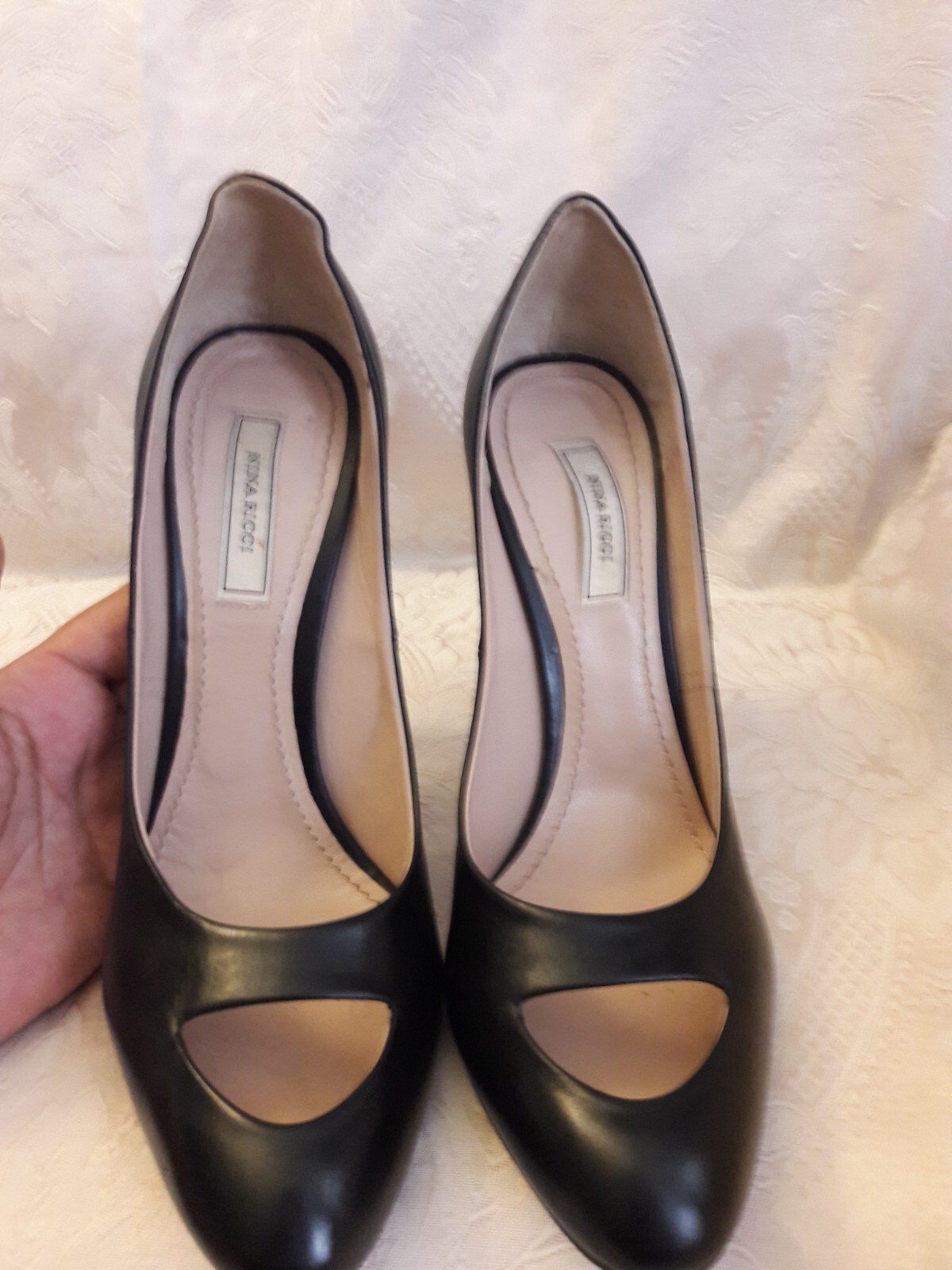 Nina Ricci Women’s Sexy Peep Stiletto Heels BLACK Size 38 (USA size 7) USED GOOD
