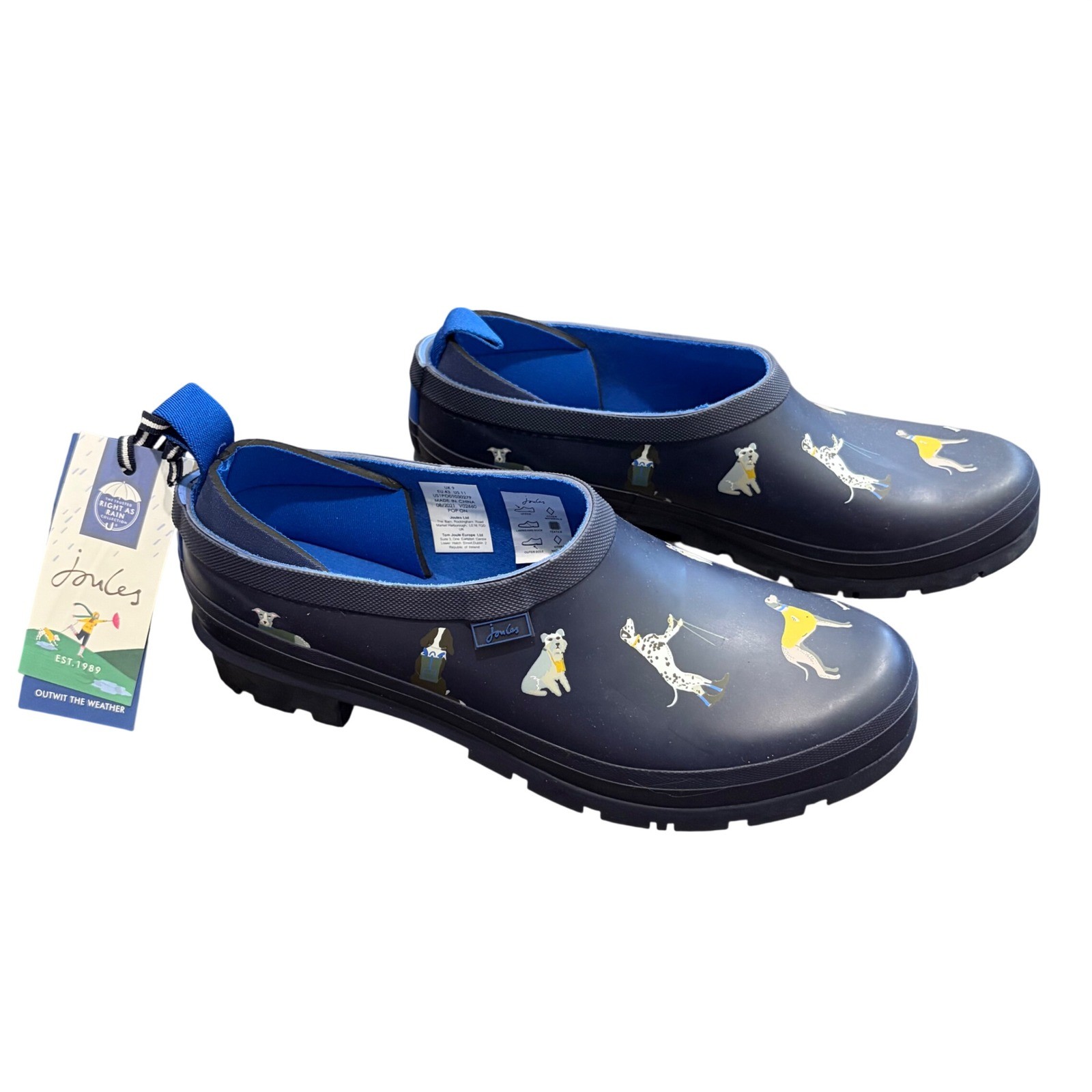 Joules Pop On Rain Clogs Women 11 Navy Blue Dog Welly Waterproof Shoes