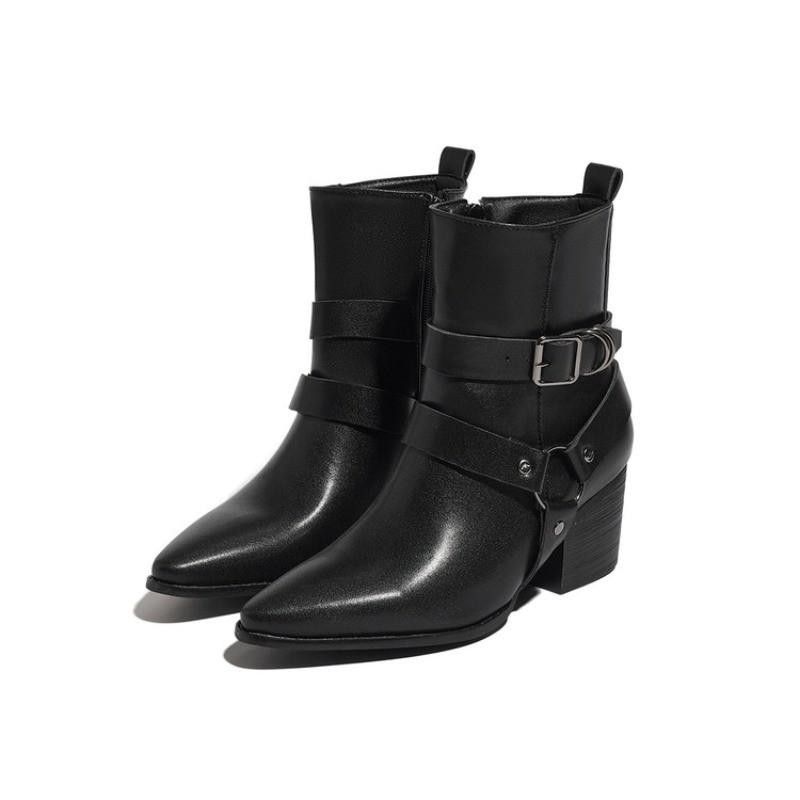 Women’s Faux Leather Zip Pointed Toe Ankle Boots Casual Party Block Heels Shoes
