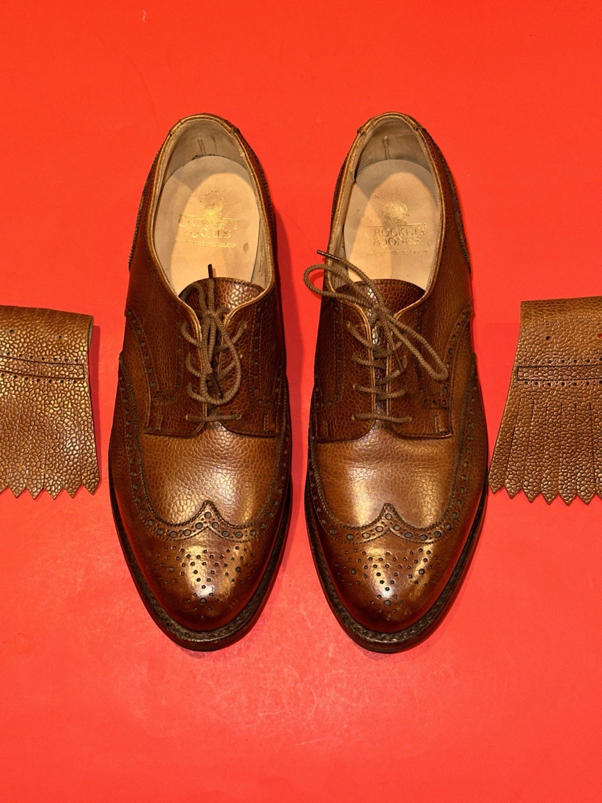 Crockett & Jones ASHFORD Brown Leather Pebble Grain Brogue Mens 95 C | US 9 READ