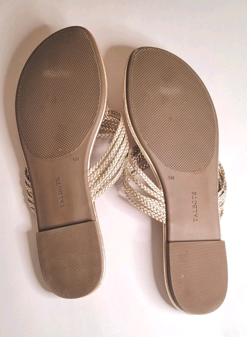 Talbots Cece Gold Metallic Braided Toe-Loop Summer Resort Sandals Women’s Size 9
