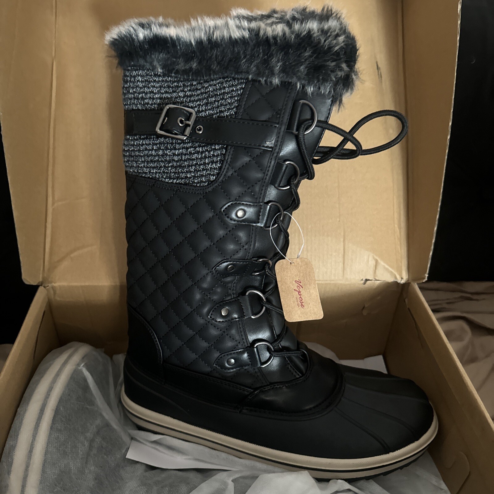 VEPOSE Lace Up Women’s Boots Sz 11 Waterproof Snow Fur Style-CJY975 15”