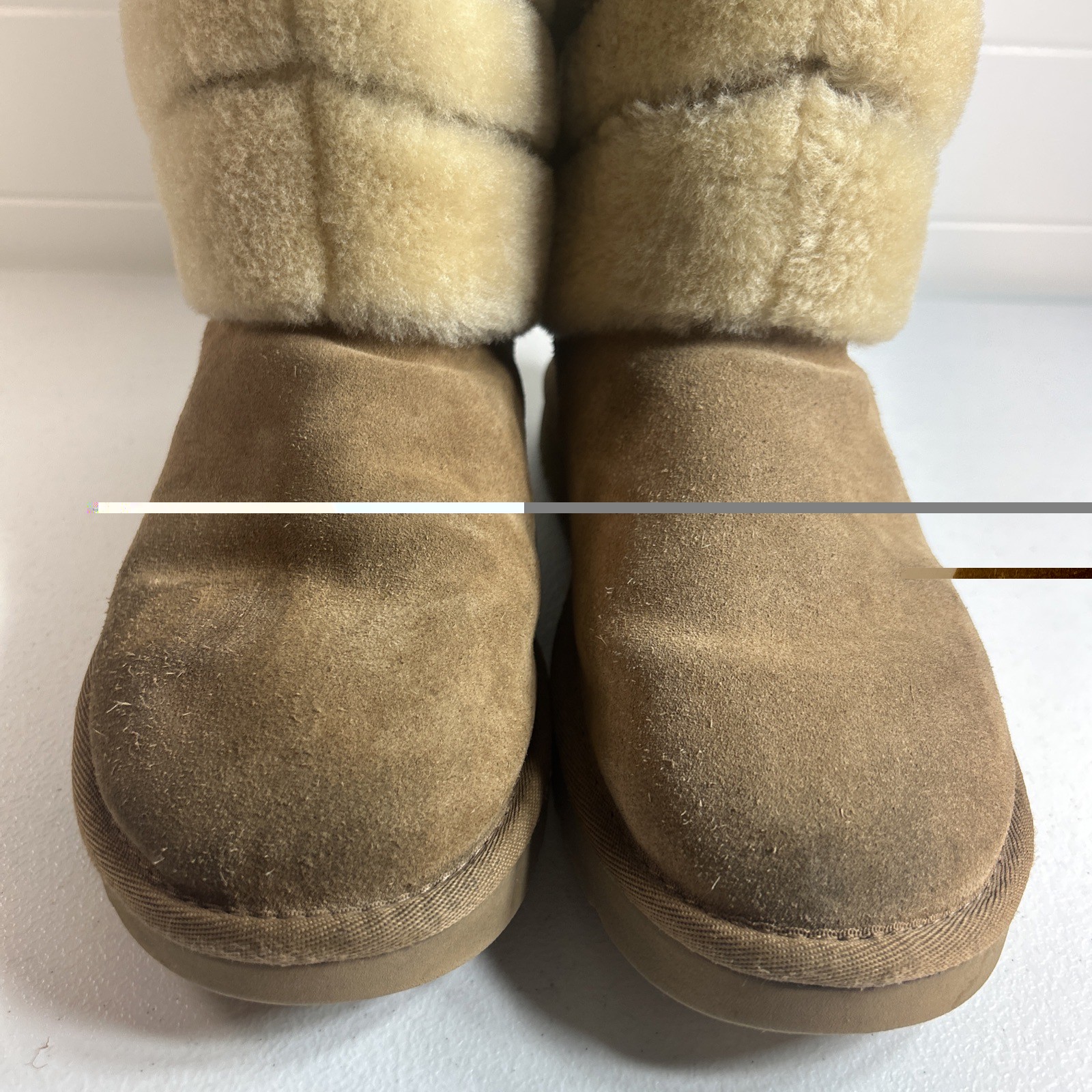 UGG Tania Boots Womens Size 7 Suede Sheepskin Chestnut Mid Calf Fur