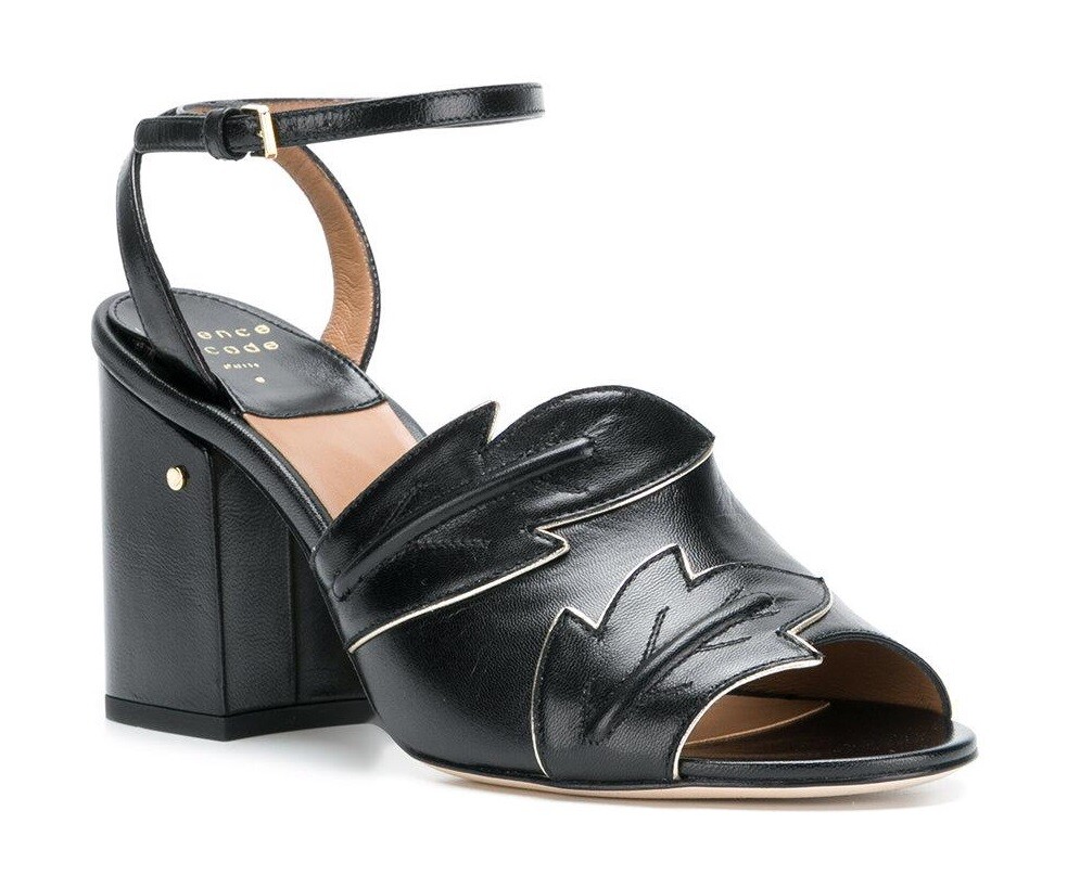 LAURENCE DACADE Rita Embossed Black Gold 3.5″ Heel Sandals sz US 6/IT 36 $810
