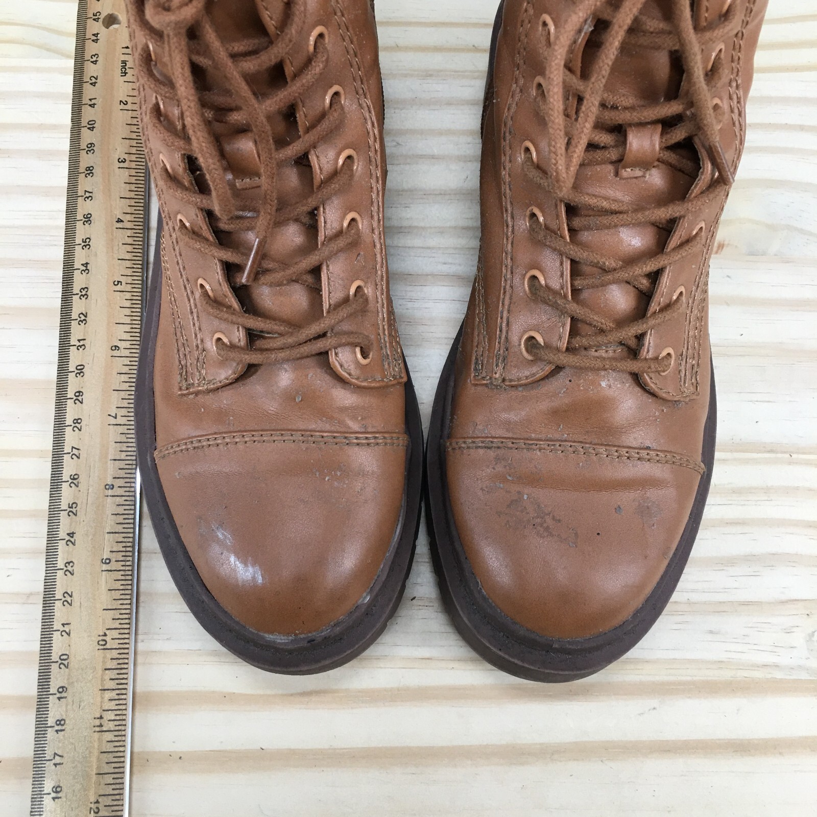 Aldo Boots Womens 6.5 Goer Cap Toe Lugsole Bootie Brown Faux Leather Heels