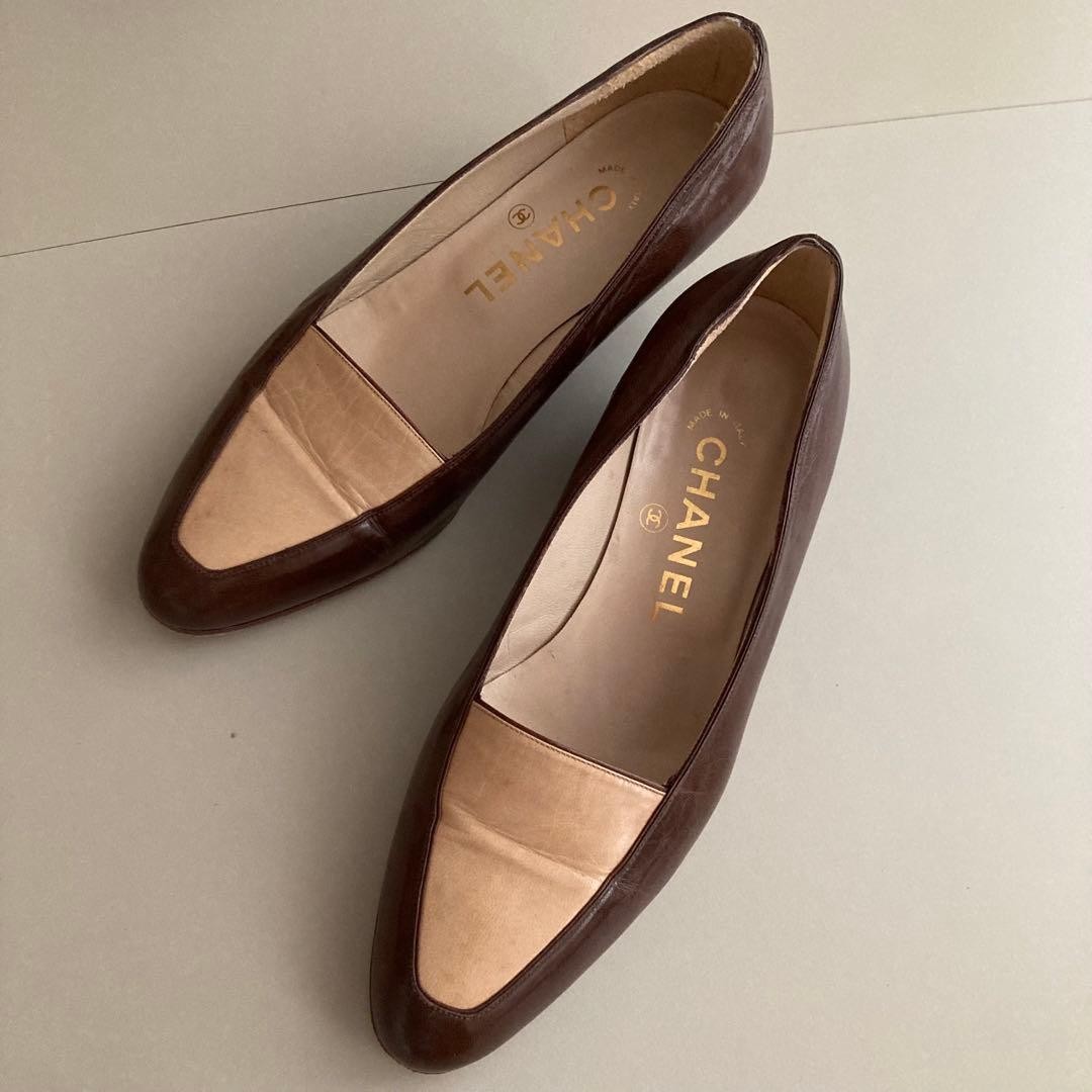 CHANEL vintage Women’s pumps size 5 Brown and beige Retro Couture Charm France