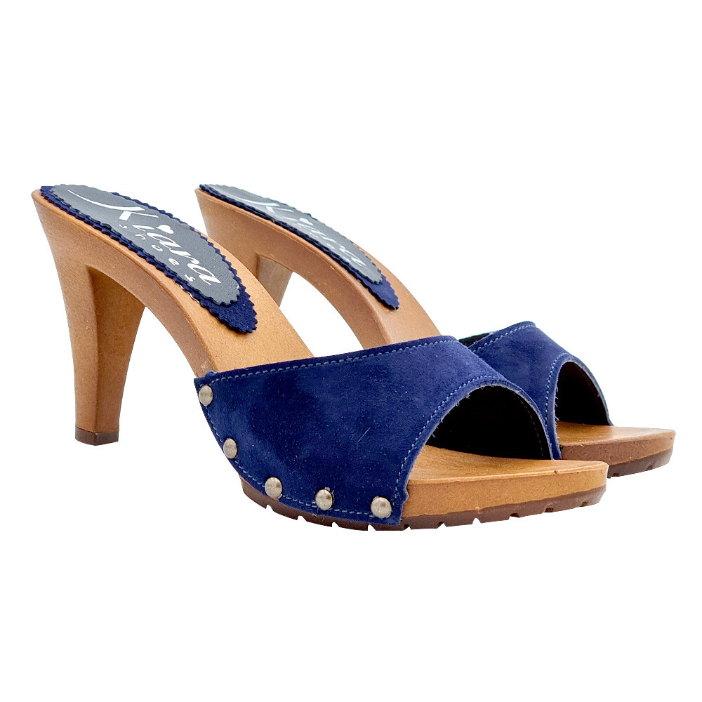 Blue Suede Clogs With 9 Heel – Made In Italy – K639001 CAM BLU