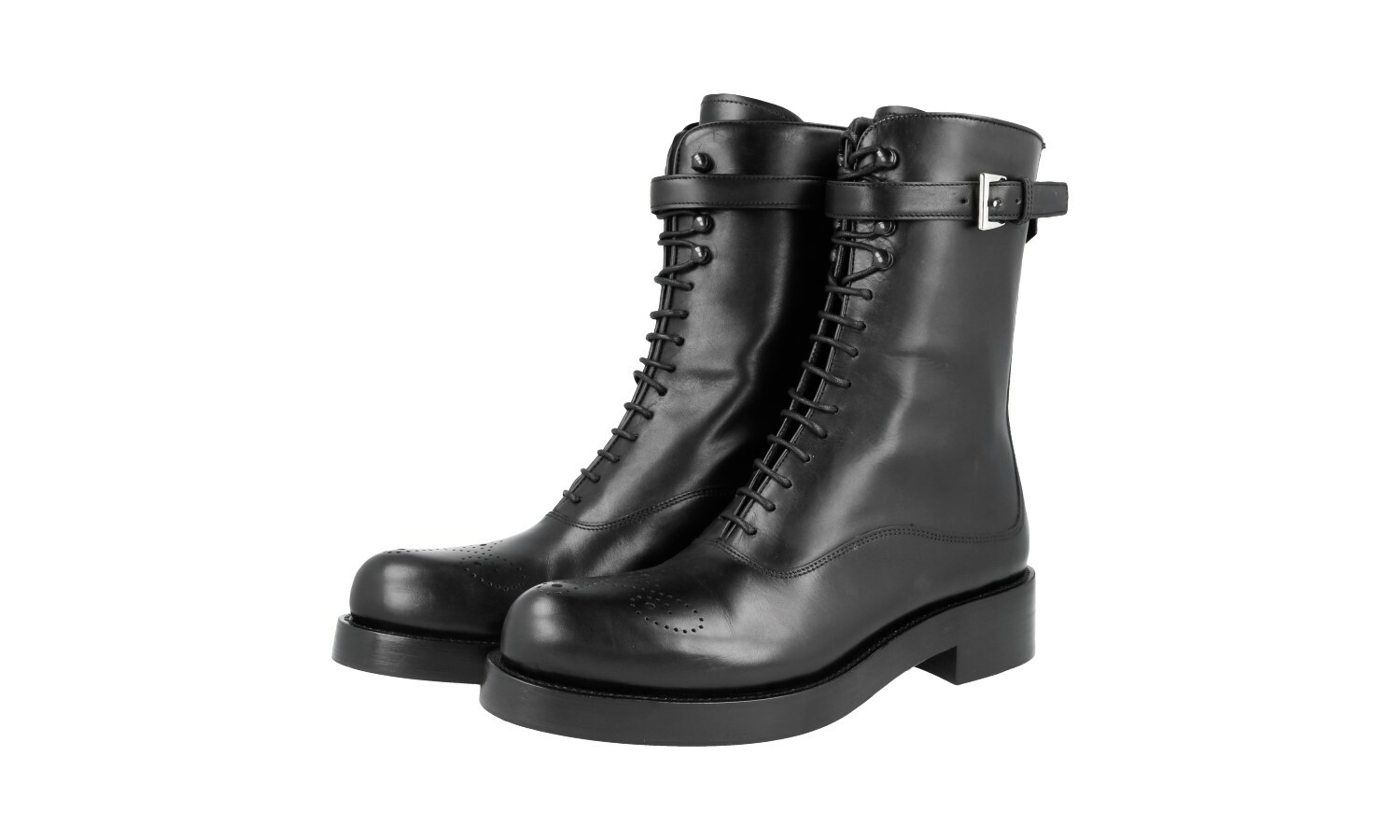 HIGH END PRADA PLATEAU BROGUE HALF-BOOTS 1U053G BLACK NEW US 6.5 EU 36,5 37