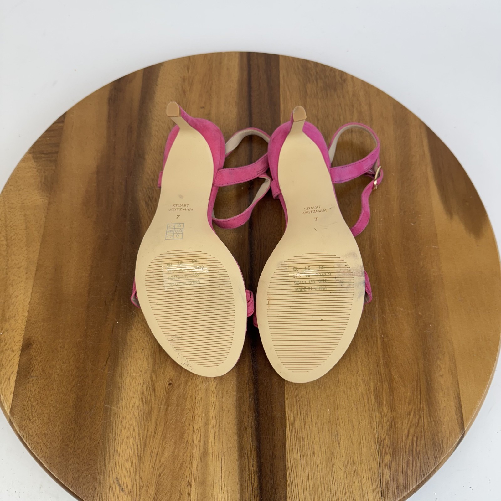 Womens Stuart Weitzman Dancer Twistie 100 Pink Suede Strappy Heel Sandals Size 7