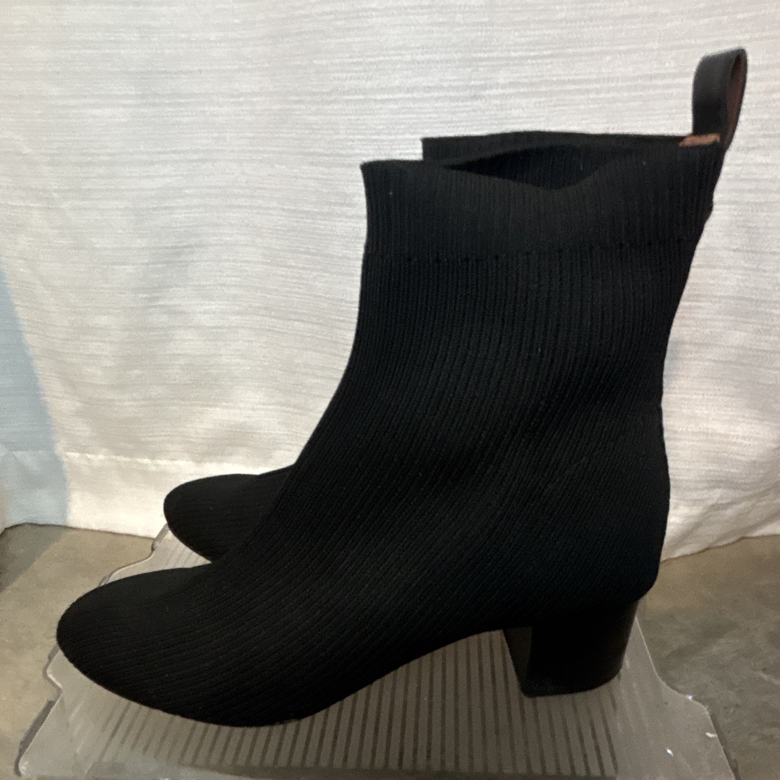 Kurt Geiger Women’s Black Knit Sock Ankle Boots Block Heel Round Toe 8.5