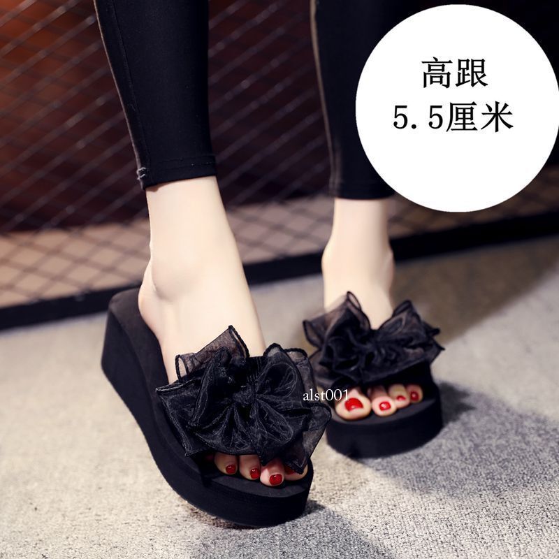 Women’s Beach Sandals High Wedge Heel Flowers Slippers Platform Flip Flops Shoes