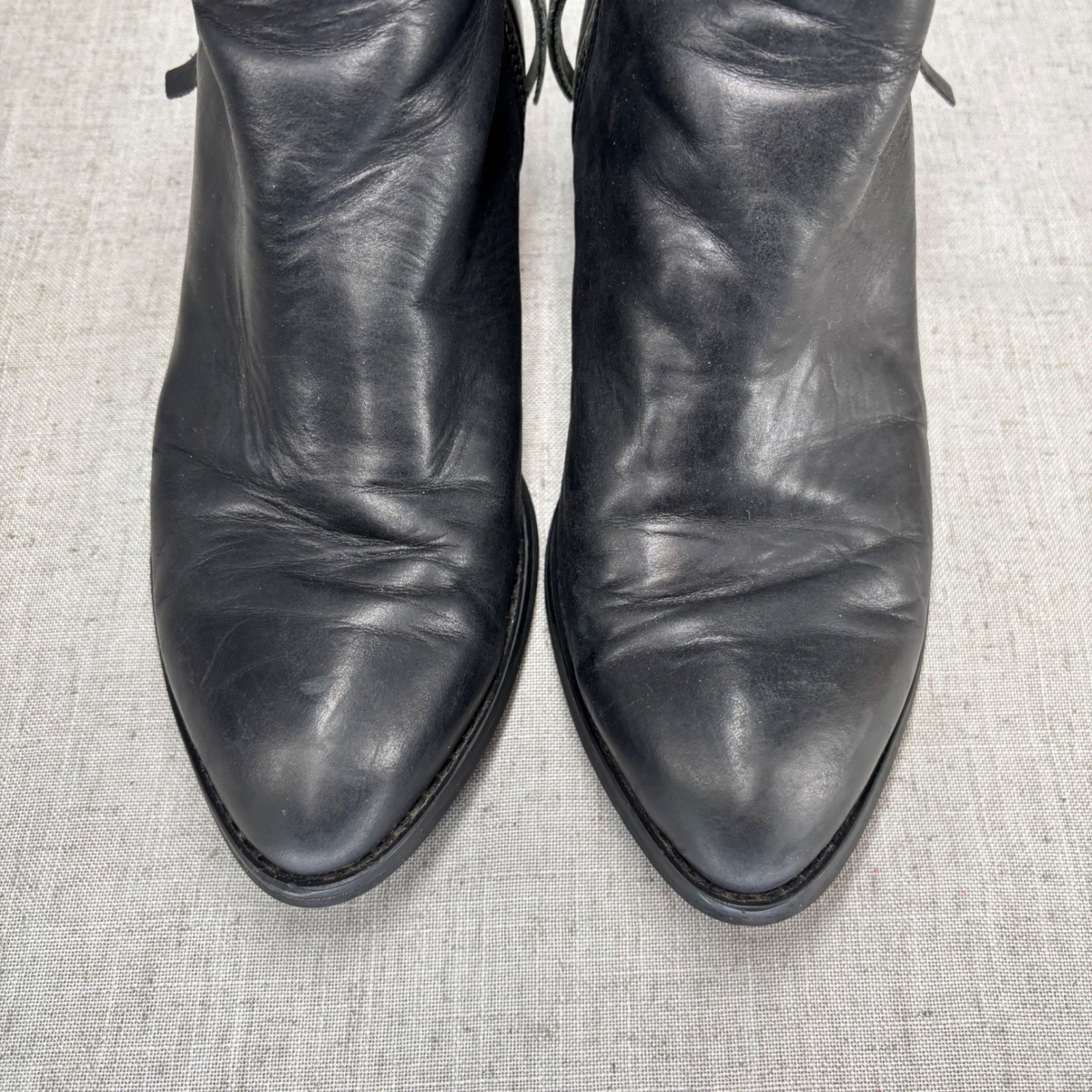 Jeffrey Campbell Crockett Booties Black Leather Zipper Distressed Women’s 7.5