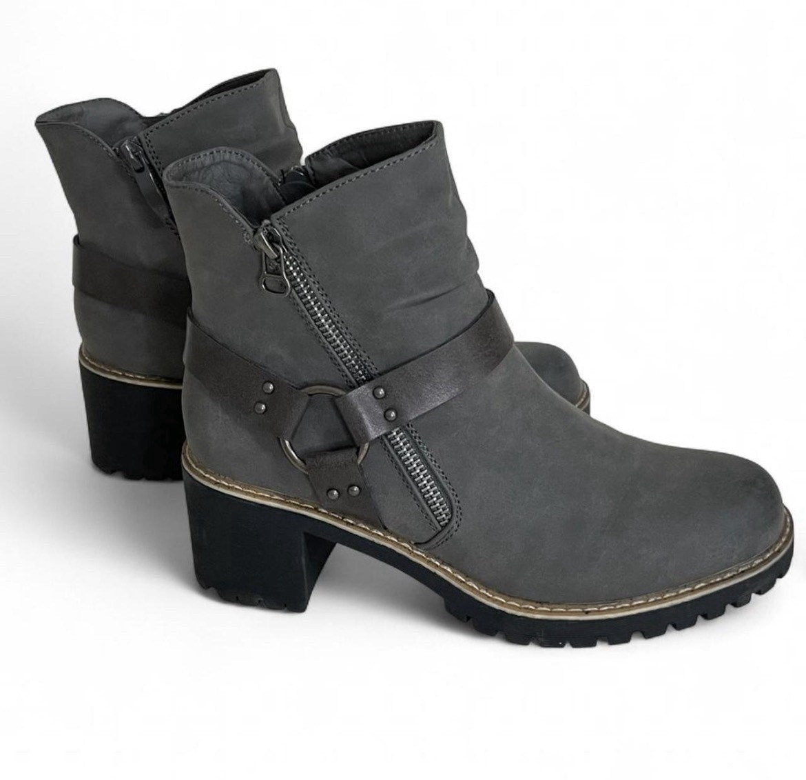 NEW Patrizia Spring Step Boots Gray Womens Size 38 Block Heel Ankle Booties Zip