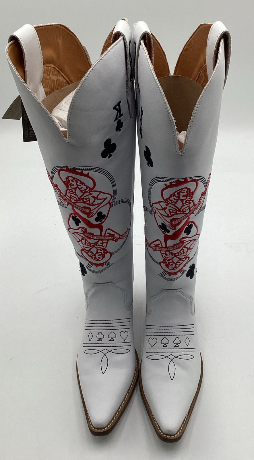 Dingo 1969 Women’s King of Clubs Wooden Heel Western Boots-White-Size: 9 M