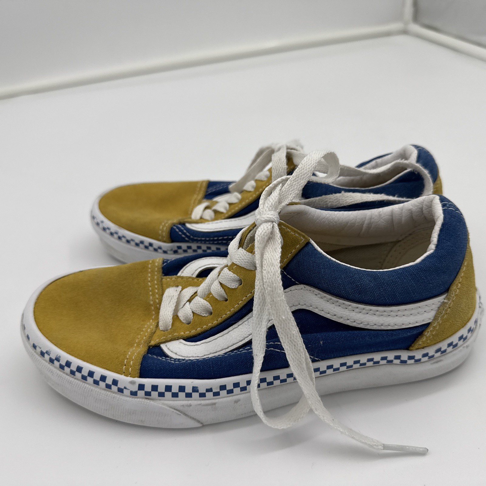Vans Old Skool Shoes Women 5 Men 3.5 Blue Yellow Checkerboard Canvas Suede