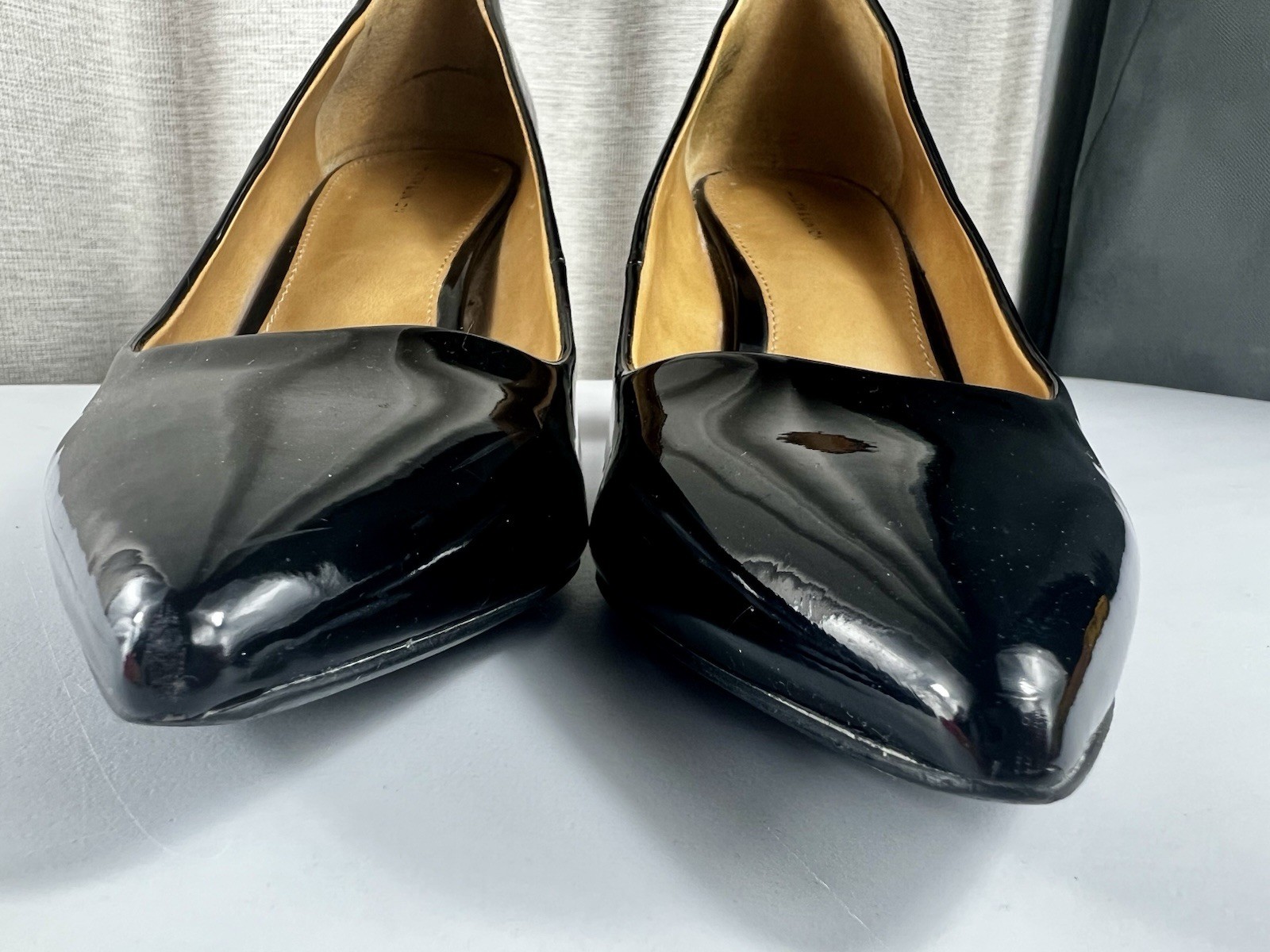 14th & Union Black Patent Leather Pumps Heels, Pointed Toe, Cube Heel Size 9 M
