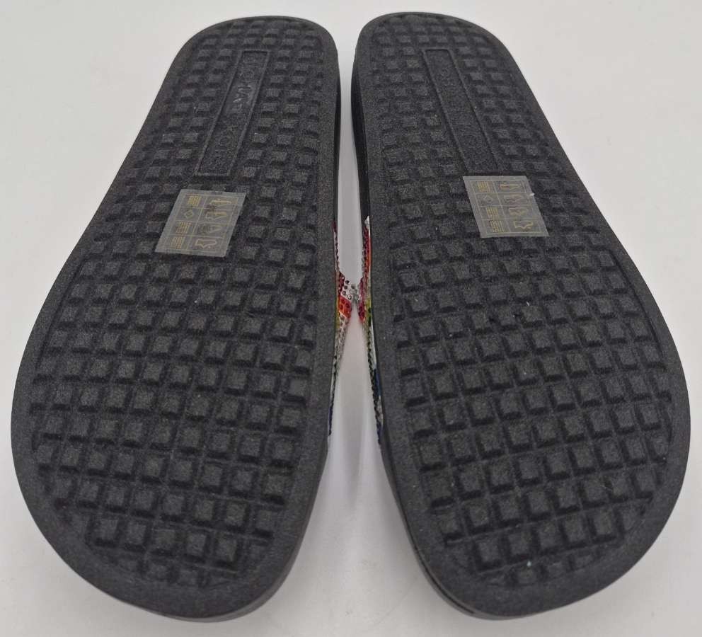 Michael Kors Gilmore Iconic white Rainbow Crystal MK Logo Slides I Love shoes