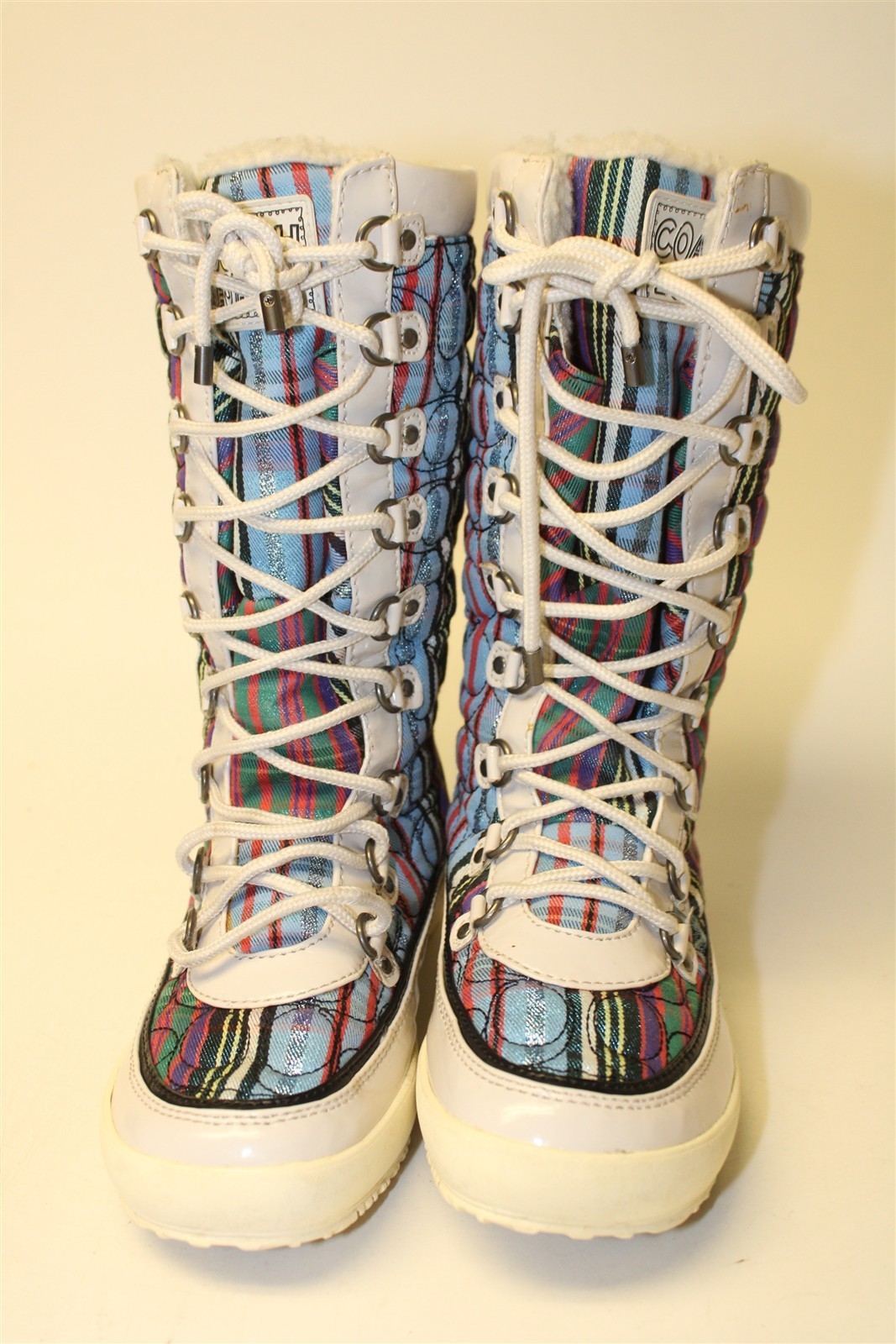 Coach Peggey Q703 Womens Size 6.5 B Quilted Textile Tall Lace Warm Winter Boots