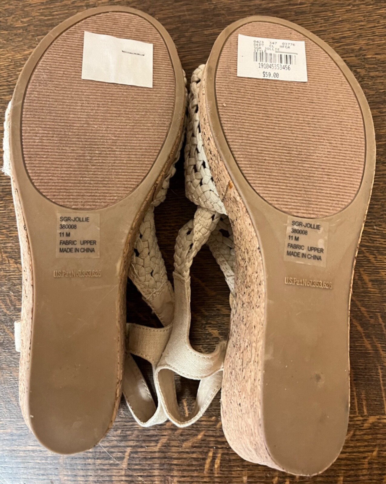 Sugar Jollie Beige Memory Foam Crochet Wedge Cork Sandals Sz 11 M New