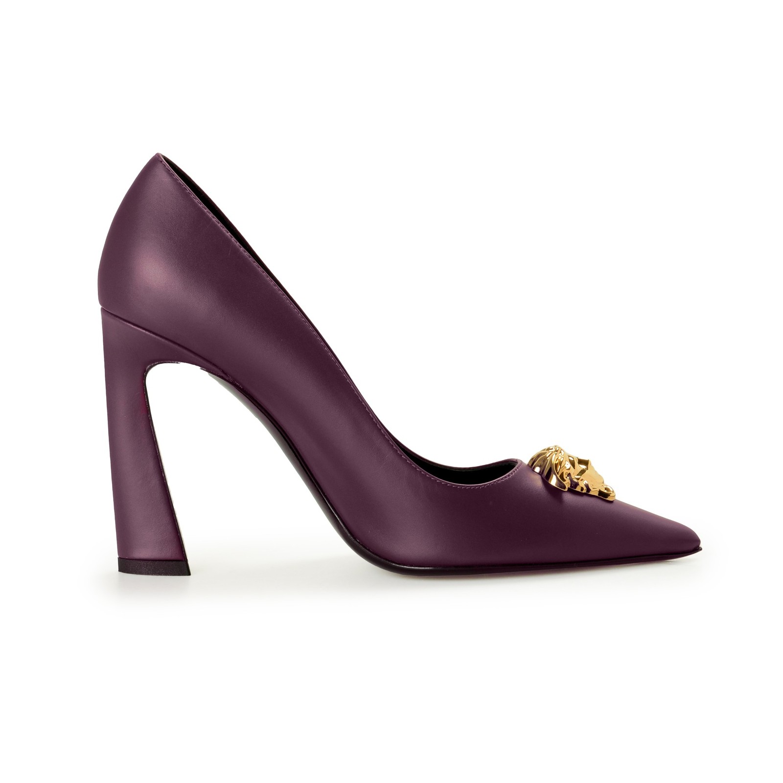 Versace Women’s Gold Medusa Deep Purple Leather Pump Shoes US 6 IT 36
