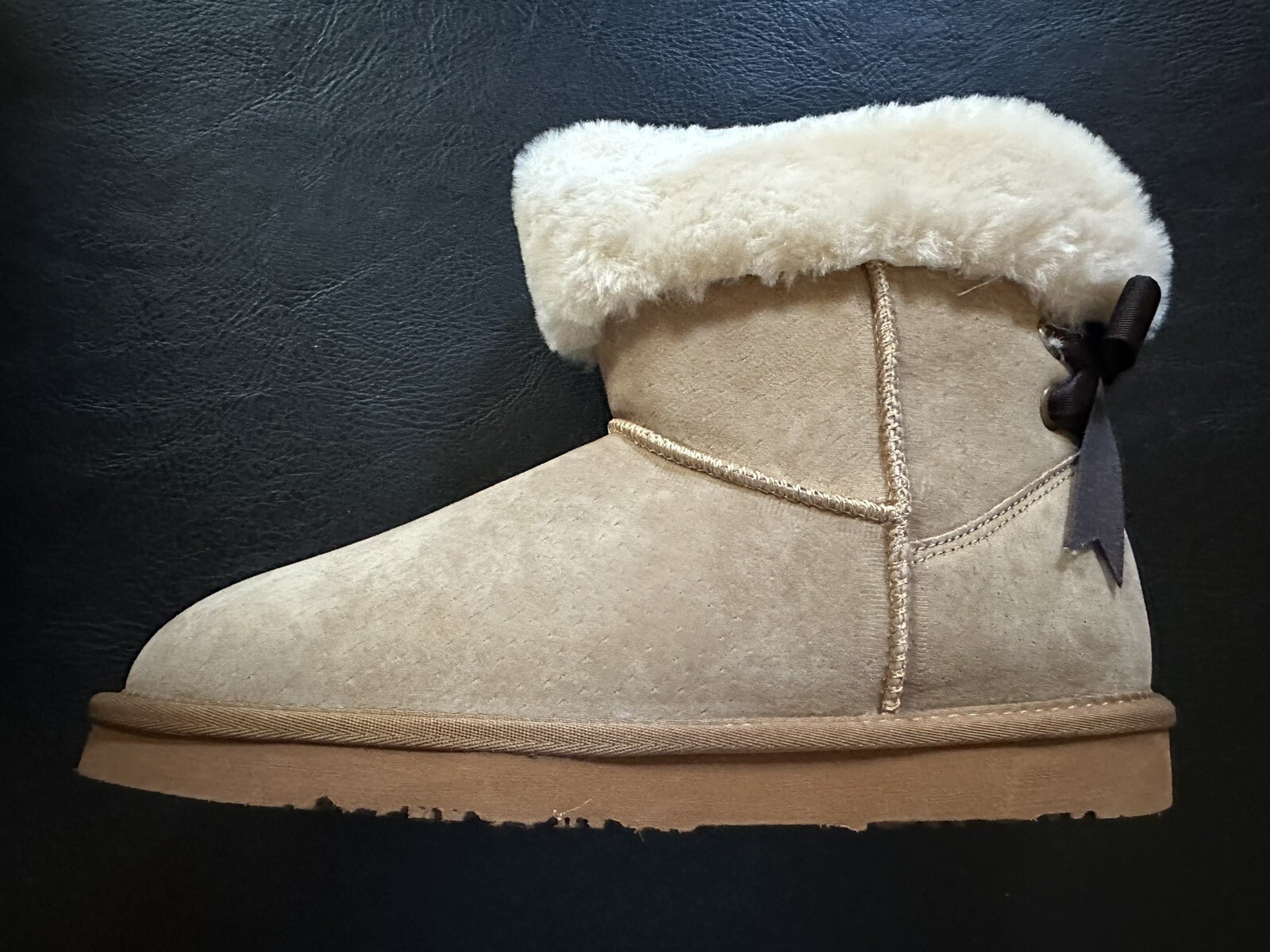 New LAM/LAMO Chestnut Adele Short Boot Suede Sz 8 Bow Back Women’s NIB W/Box
